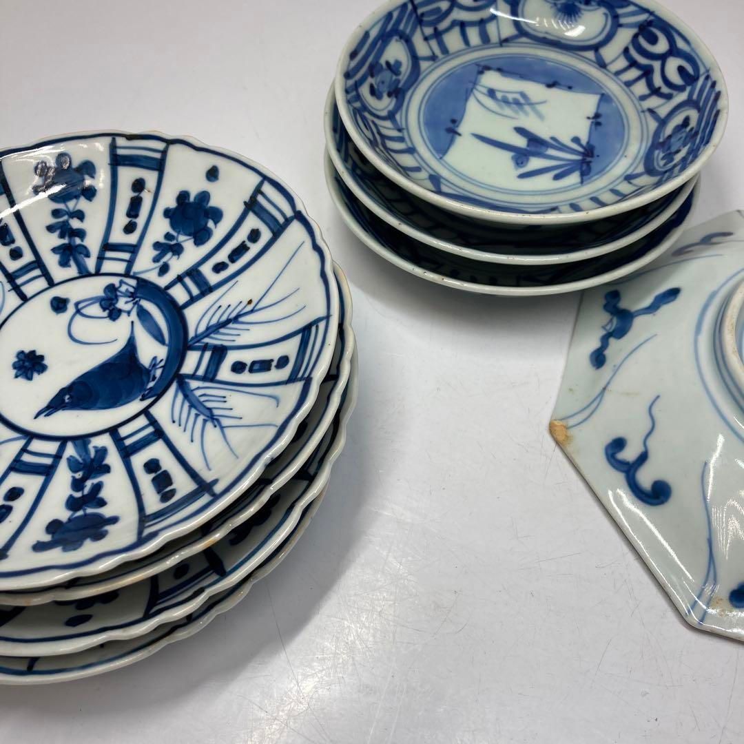 大聖寺伊万里 古伊万里 伊万里 中皿 7寸皿 蔵出し 5客 大聖寺伊万里 古