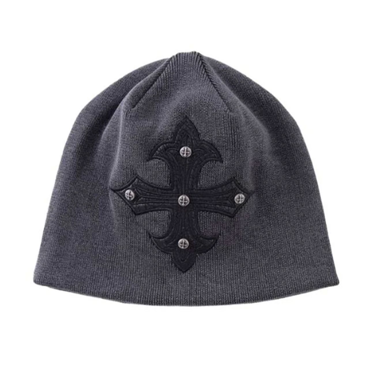 SUPPLIER サプライヤー Studs Cross Leather Patch Beanie Black ビーニー ニットキャップ Y2K