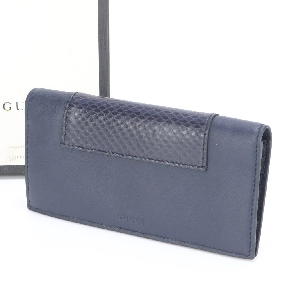 グッチ パイソン レザー 長財布 二つ折り ロング ウォレット ラウンドファスナー ネイビー 386836 メンズ EEE BX12-5