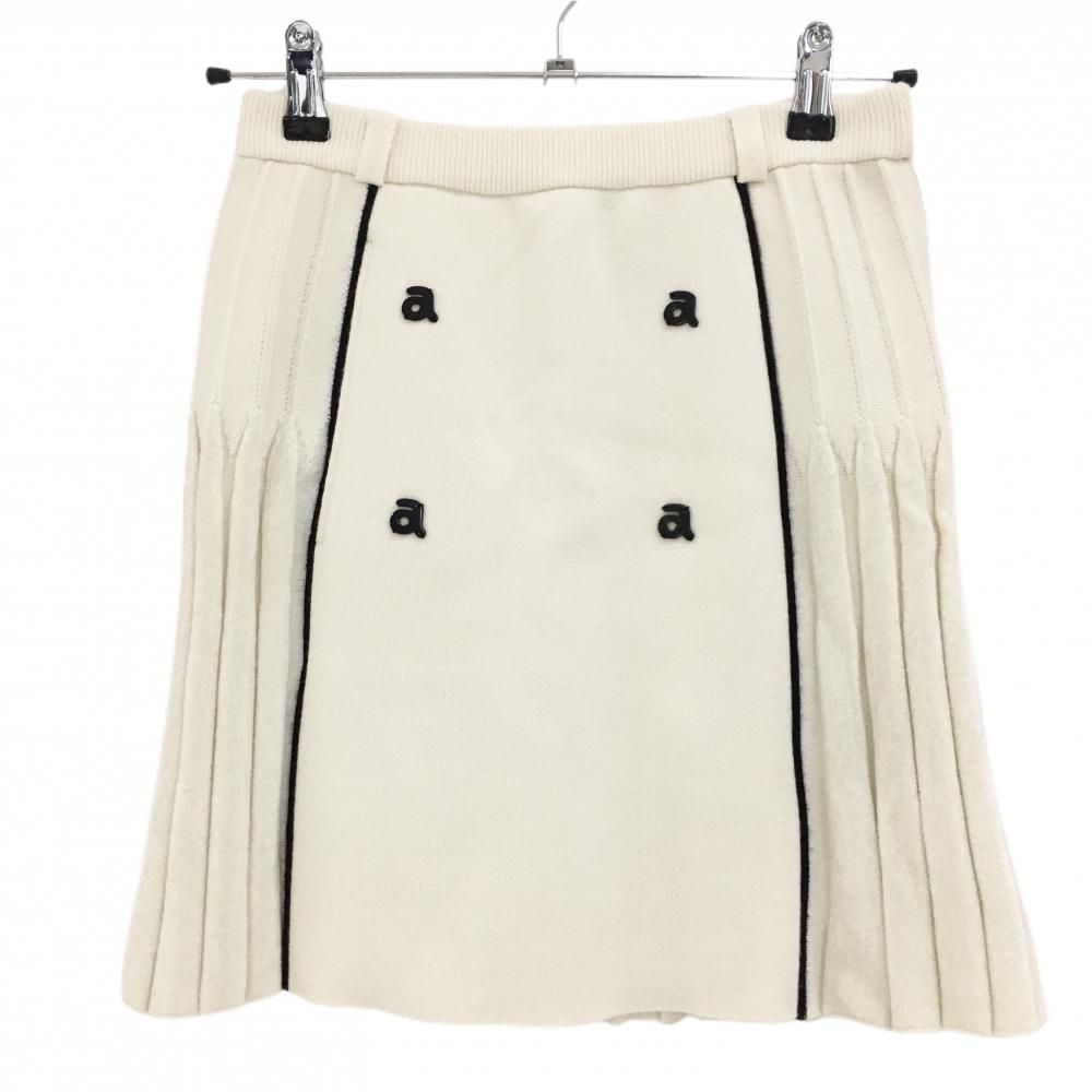 超 アルチビオ ニットスカート アイボリー×黒 プリーツ風 レディース S ゴルフウェア archivio