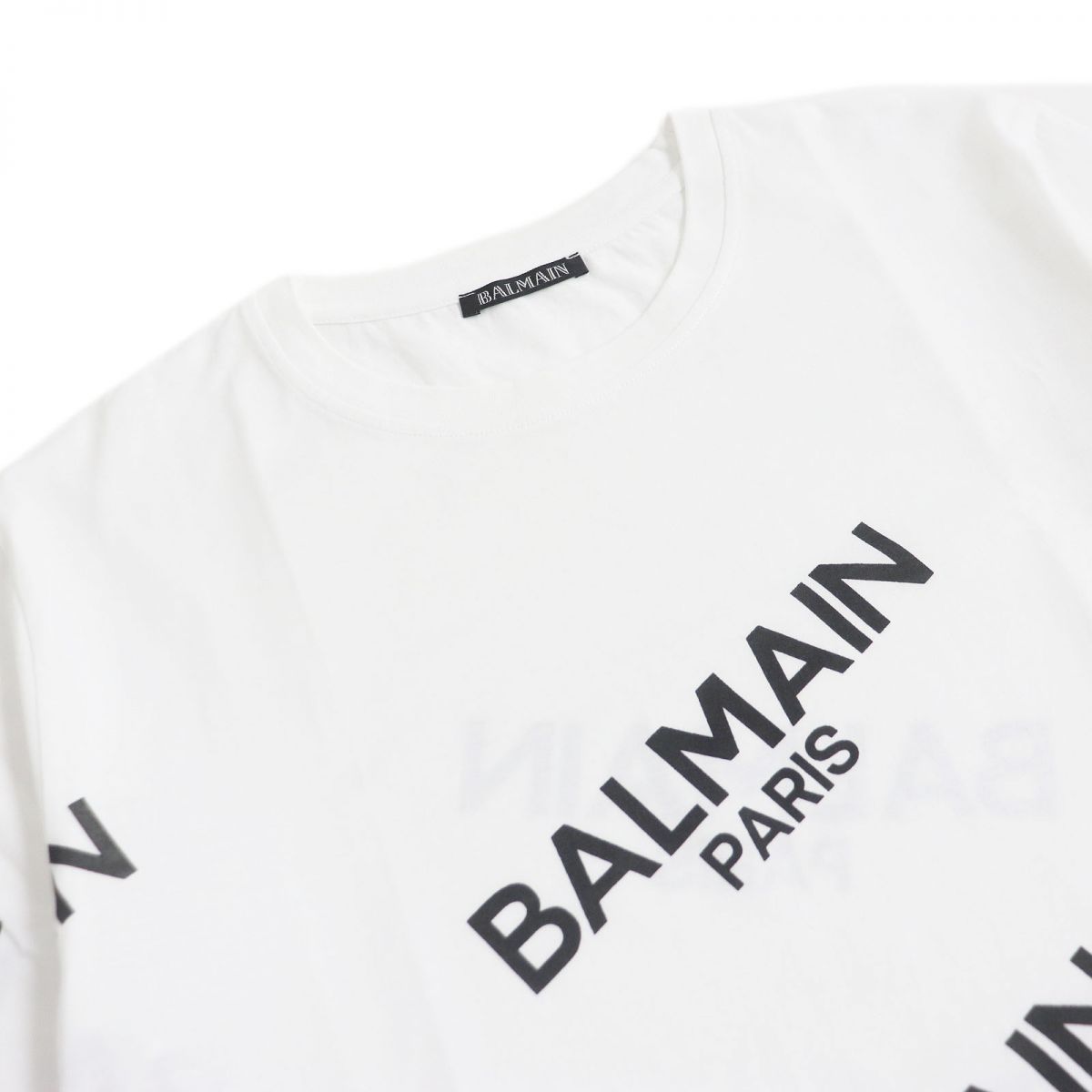 極美品□BALMAIN/バルマン ロゴプリント 総柄 コットン100％ クルーネック 薄手 ショートスリーブ 半袖Tシャツ/カットソー 白 M メンズ