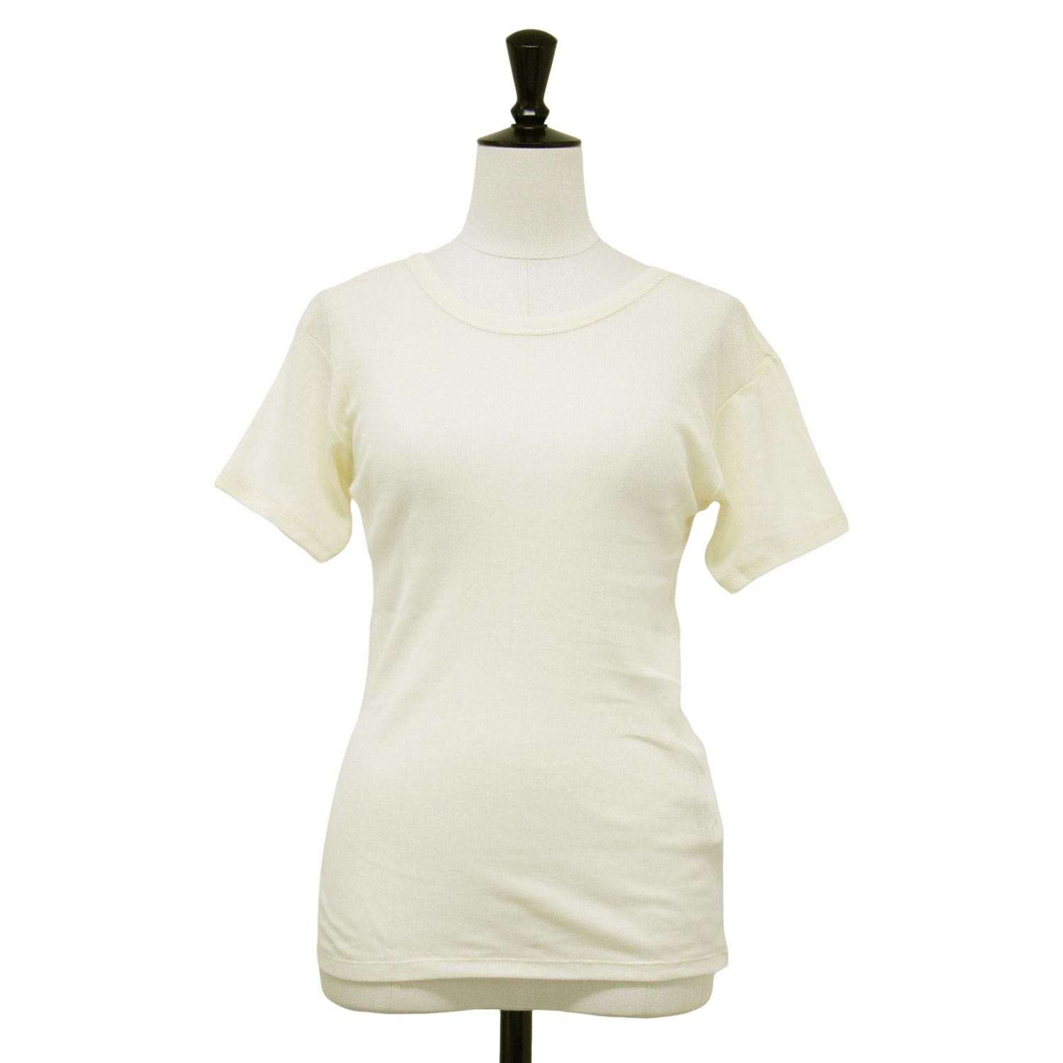 JANE SMITH ジェーンスミス Tシャツ ラウンドネック オフホワイト サイズ 38 M | 25春夏 コットン ナイロン シアー リブ 半袖 Tシャツ | COTTON NYLON SHEER RIB S|S レディース