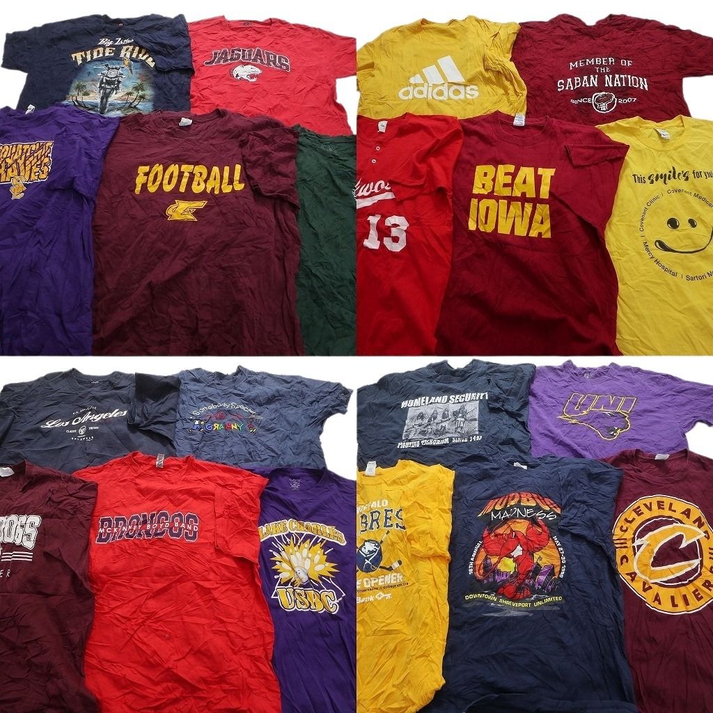 古着卸 まとめ売り カラーmix プリント 半袖Tシャツ 20枚セット (メンズ XL ) アディダス ヘンリーネック  NFL  中古 古着 MZ1119