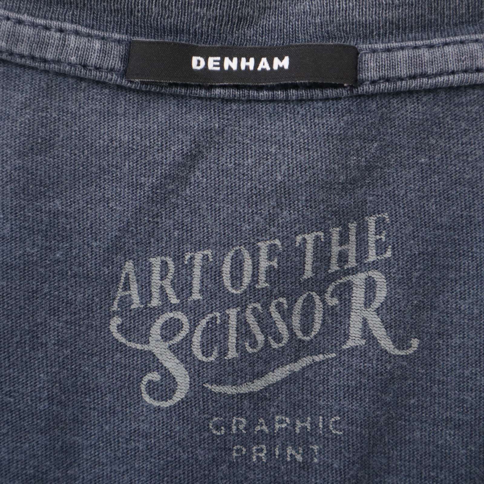 【DENHAM】美品！デンハム ロゴ鋏刺繍 高級チェック柄BDシャツ 紺 × 白 DENHAM デンハム 春夏 ハサミ プリント☆ 半袖 クルーネック