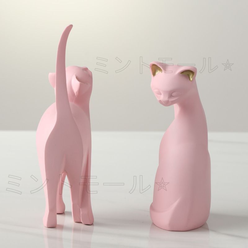 新しい未使用 置物 装飾品 フィギュア 猫 ねこ ネコ キャット ピンク
