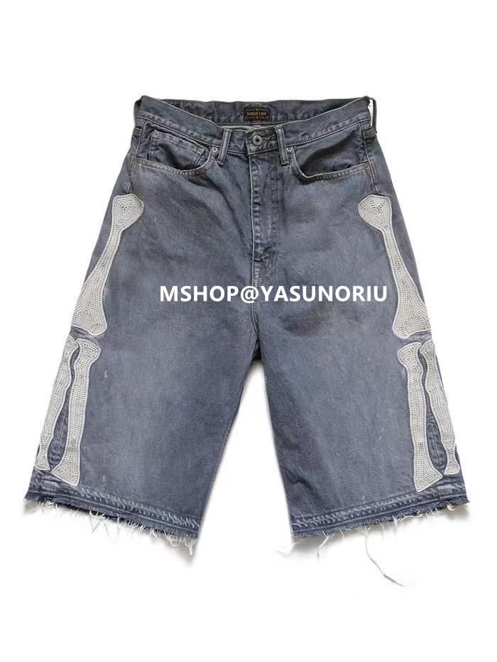 kapital 14ozブラックデニム 5Pショートパンツ（BONE刺繍 32 Kapital 14oz Black Denim 5P Short Pants (Bone Embroidery) | COJP