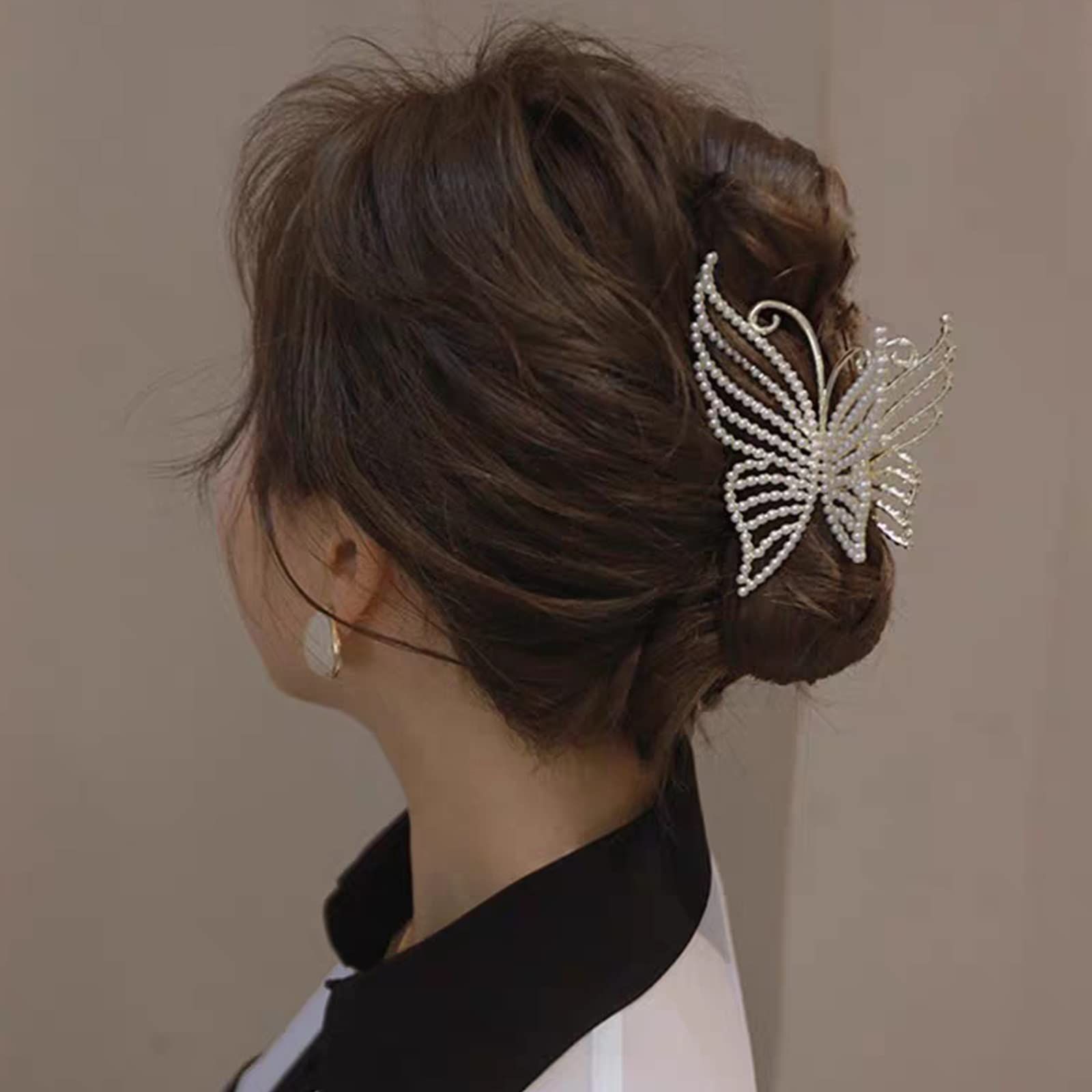 バンスクリップ ヘアクリップ オフィス シンプル ヘア 髪留め HAPVITAL 髪飾り クリップ 大きめ 韓国風 おしゃれ 贈り物 レディース用 パール バタフライ 伝票ファイル クリップ 