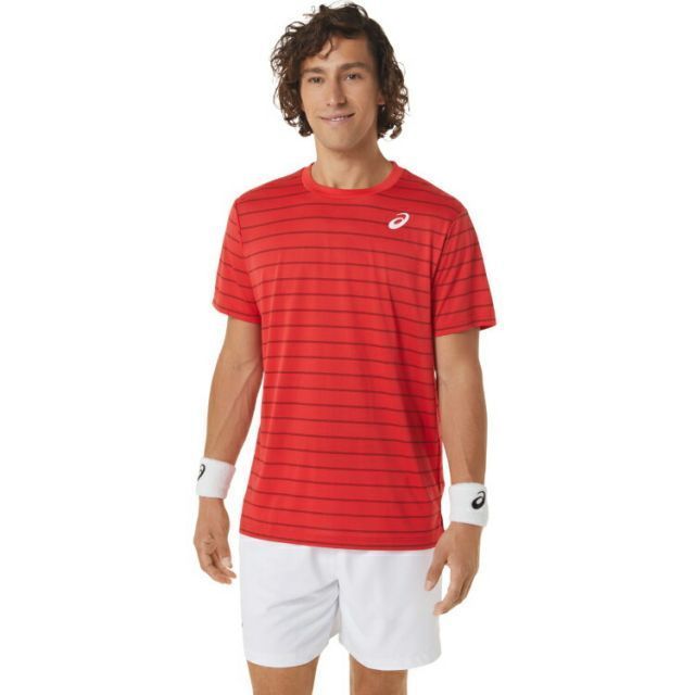 asics アシックス MEN COURT STRIPE SS TOP クラシックレッド S 2041A257 600 | スポーツ用品 スポーツ グッズ ツール アクセサリー 雑貨 小物 使いやすい テニス 衣類 メンズ 男性用 S トップス シャツ Tシ