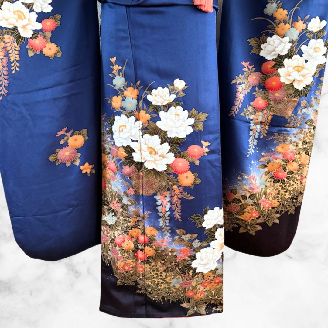 週末値下げ❗【美品】トール 振袖 袴セット 身丈167 優しいお色です トール】 振袖 フルセット 身丈167 裄67 青 刺繍衿 金彩 成人式