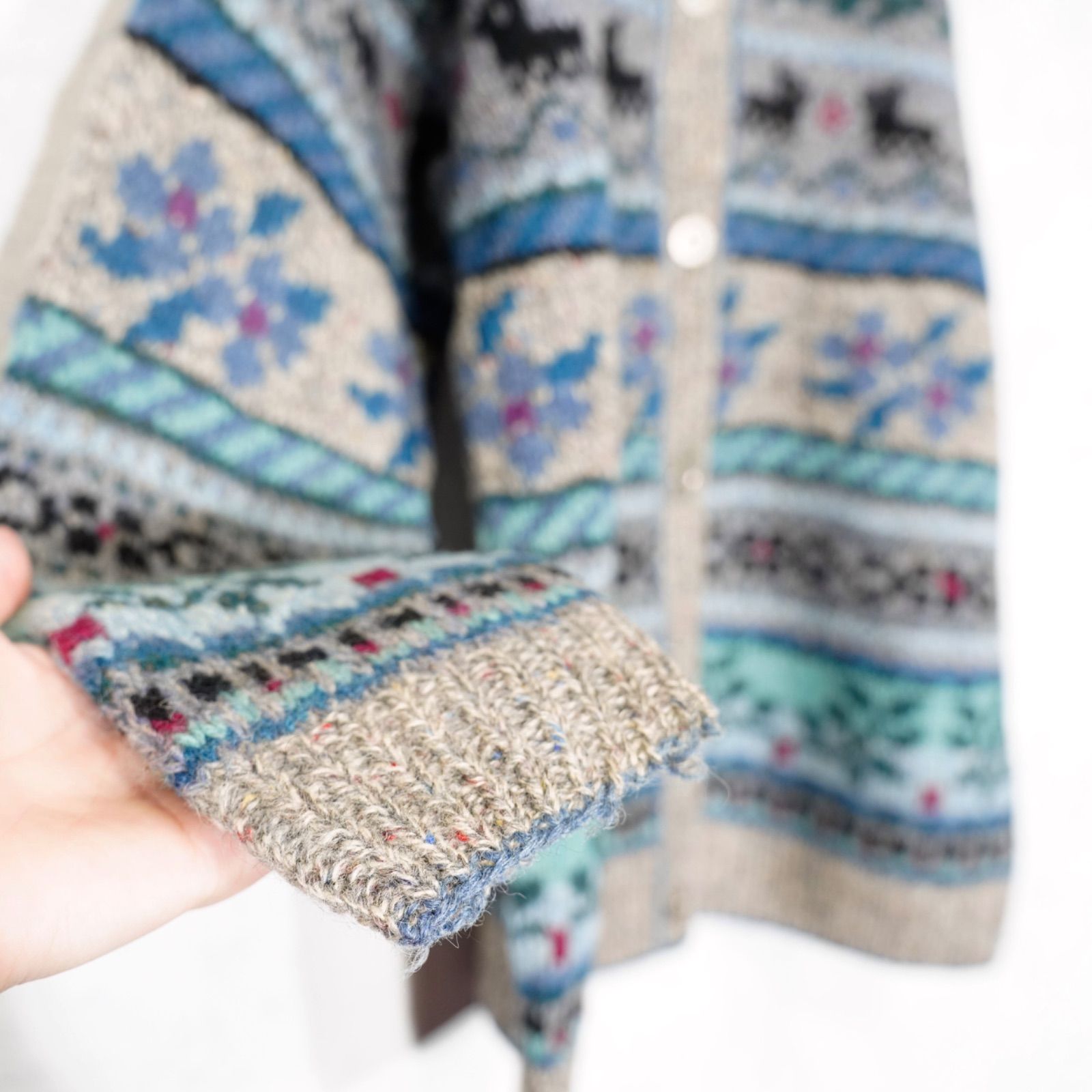 CARDIGAN|アメリカ古着エルエルビーンお花アニマル柄デザインニットカーディガン