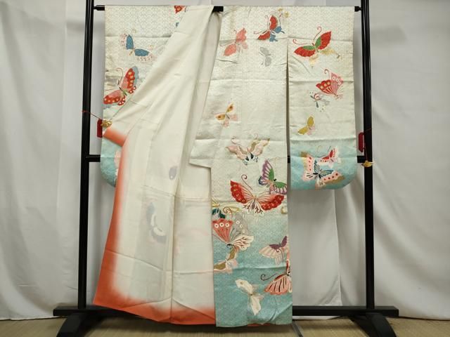 平和屋着物□豪華振袖 駒刺繍 舞蝶文 暈し染め 金彩 正絹 逸品