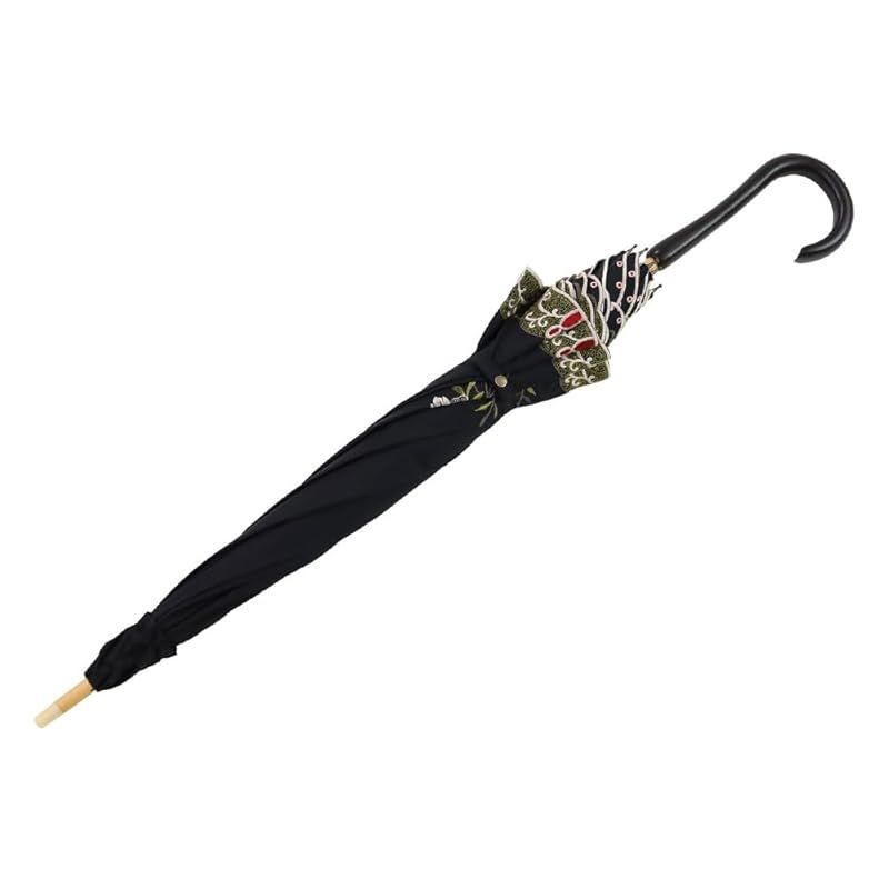 2025福袋 シノワズリーモダン 日傘 長日傘 女優日傘 1級遮光 晴雨兼用 遮熱 逃熱 UVカット UPF50＋ かわず張り 花鳥 ブラック2 1