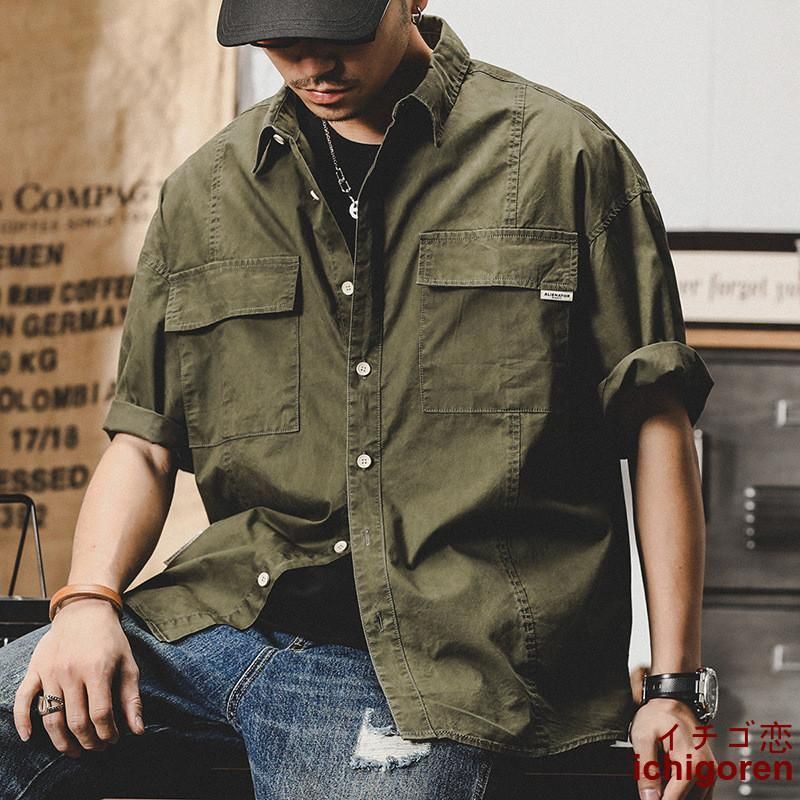 シャツ メンズ メンズシャツ 半袖シャツ メンズ カッコイイ ワークシャツ 半袖 シャツジャケット オーバーサイズ 夏服 メンズ