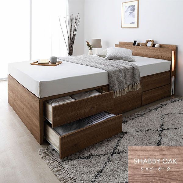 〔組立設置サービス付き〕 日本製 照明付き チェストベッド すのこ床板タイプ 通常丈 シングル ホワイト 日本製薄型ポケットコイルマットレス付き〔代引不可〕 お客様組み立て〕日本製 照明付き チェストベッド 通常床板タイプ