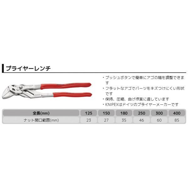KNIPEX クニペックス プライヤーレンチ プラスチックコーティング 全長125mm 8603-125