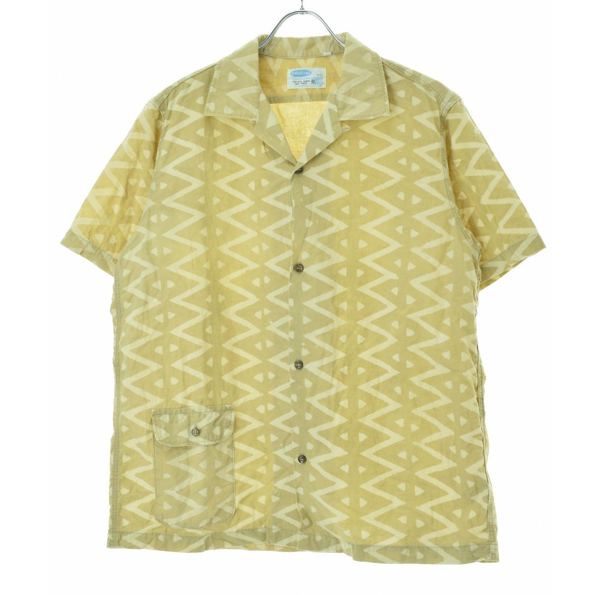 美品 H.R.MARKET リネンシャツジャケット WORKERSKu0026TH】Open Collar Shirt Block Print オープン