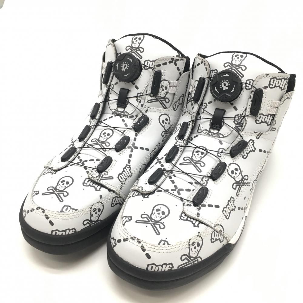 【超美品】マークアンドロナ×gravis ハイカットゴルフシューズ 白×黒 スカル総柄 ダイヤル式 メンズ 26.0 ゴルフウェア MARK＆LONA