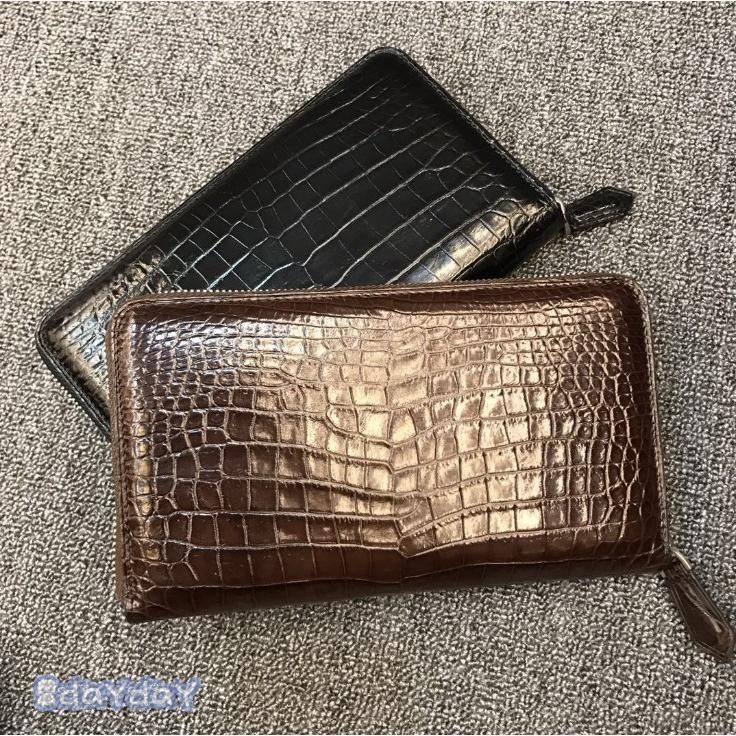ワニ革 贅沢 長財布 本革 腹革 ラウンドファスナー クロコダイル