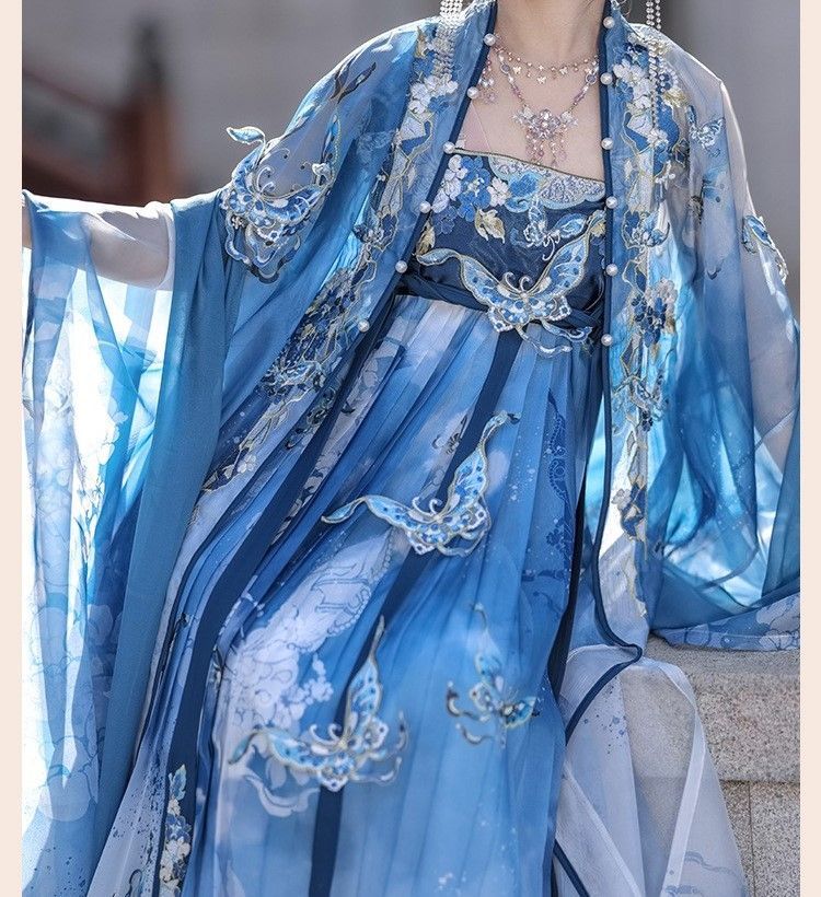 漢服 コスプレ 幅広袖上衣 ロングドレス ストール 3点セット 蝶