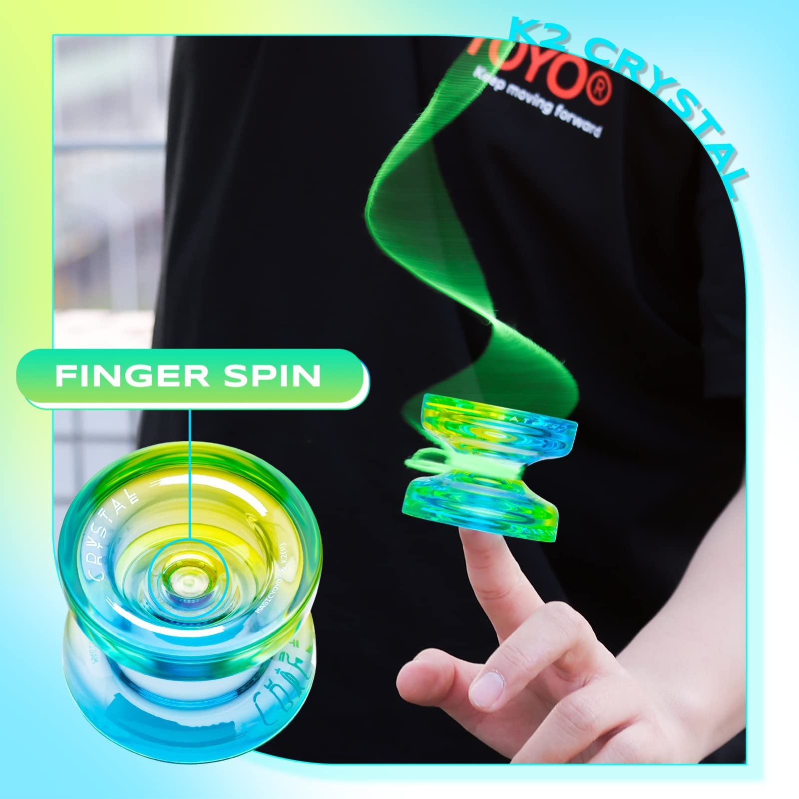 MAGICYOYO レスポンシブ ヨーヨー 子供用 初心者向け デュアルパーパス ヨーヨー K2 無反応ヨーヨー フィンガースピントリック 中級プレイ用 + ヨーヨー弦12本 + ベアリングツール + 収納ケース(ブルーイエロー)