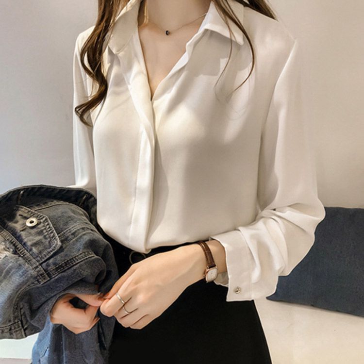 シフォンシャツ レディース Yシャツ Vネック とろみシャツ 長袖 無地 ホワイトシャツ フォーマル 大きいサイズ トップス オフィス 通勤 着痩せ 上品 お呼ばれ シフォンシャツ レディース Yシャツ Vネック とろみシャツ 長袖