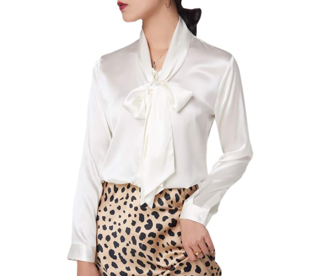 Size S_Color ホワイト MAYUDAMAシルク 重厚シルク ブラウス ボウタイ 大きなリボン ブラウス シャツ 春 秋 長袖 フォーマル オフィス 通勤 白 黒 レディース 小さなサイズ 大きなサイズ 選べるサイズ S 白