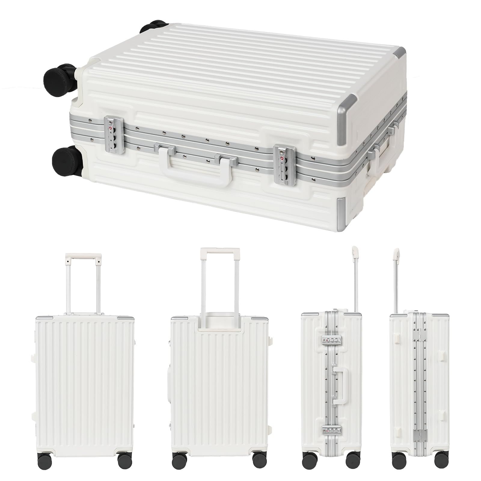 タビトラ スーツケース キャリーケース アルミフレーム 機内持込み TSAロック ダブルキャスター YKKファスナー 大容量 軽量 大型 耐衝撃 旅行 出張 ホワイト M