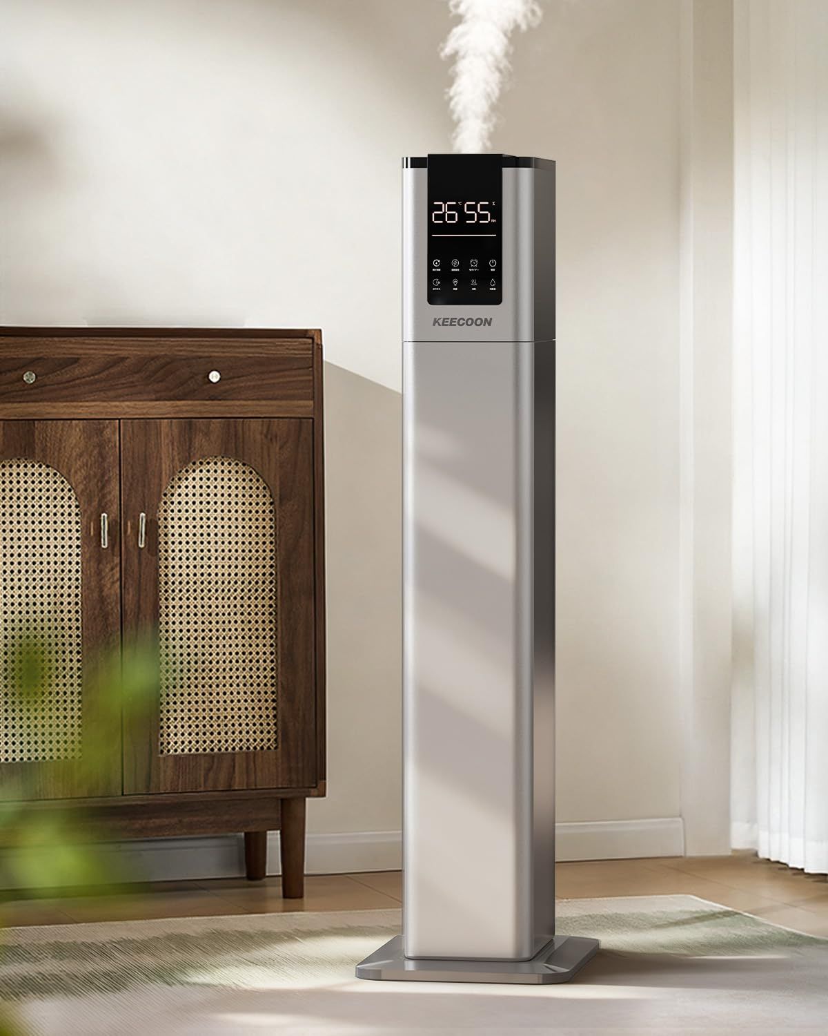 KEECOON 加湿器 スチーム式 大容量13L 100℃高温除菌 加熱式 超音波式 ハイブリッド式 アロマ加湿 器. お手入れしやすい 自動湿度調整 タワー 上から給水 水浄化 省エネ 遠隔制御 最大噴霧量500ML|H 40畳 30dB静音