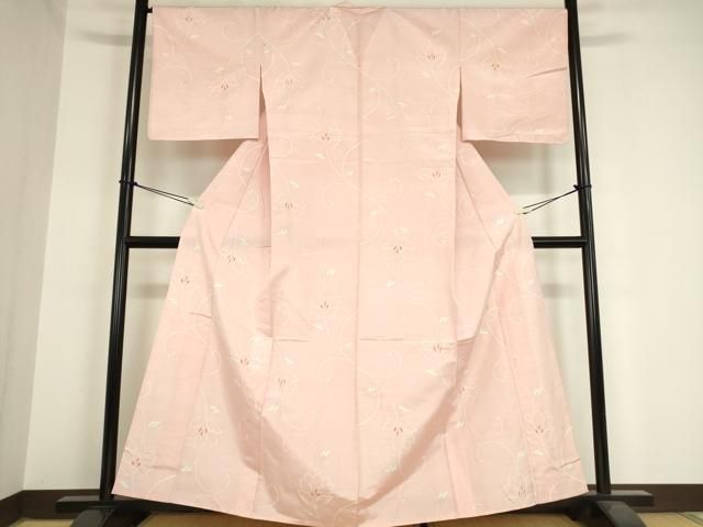 平和屋着物 上質な紬 単衣 花唐草文 正絹 DAAX3080az