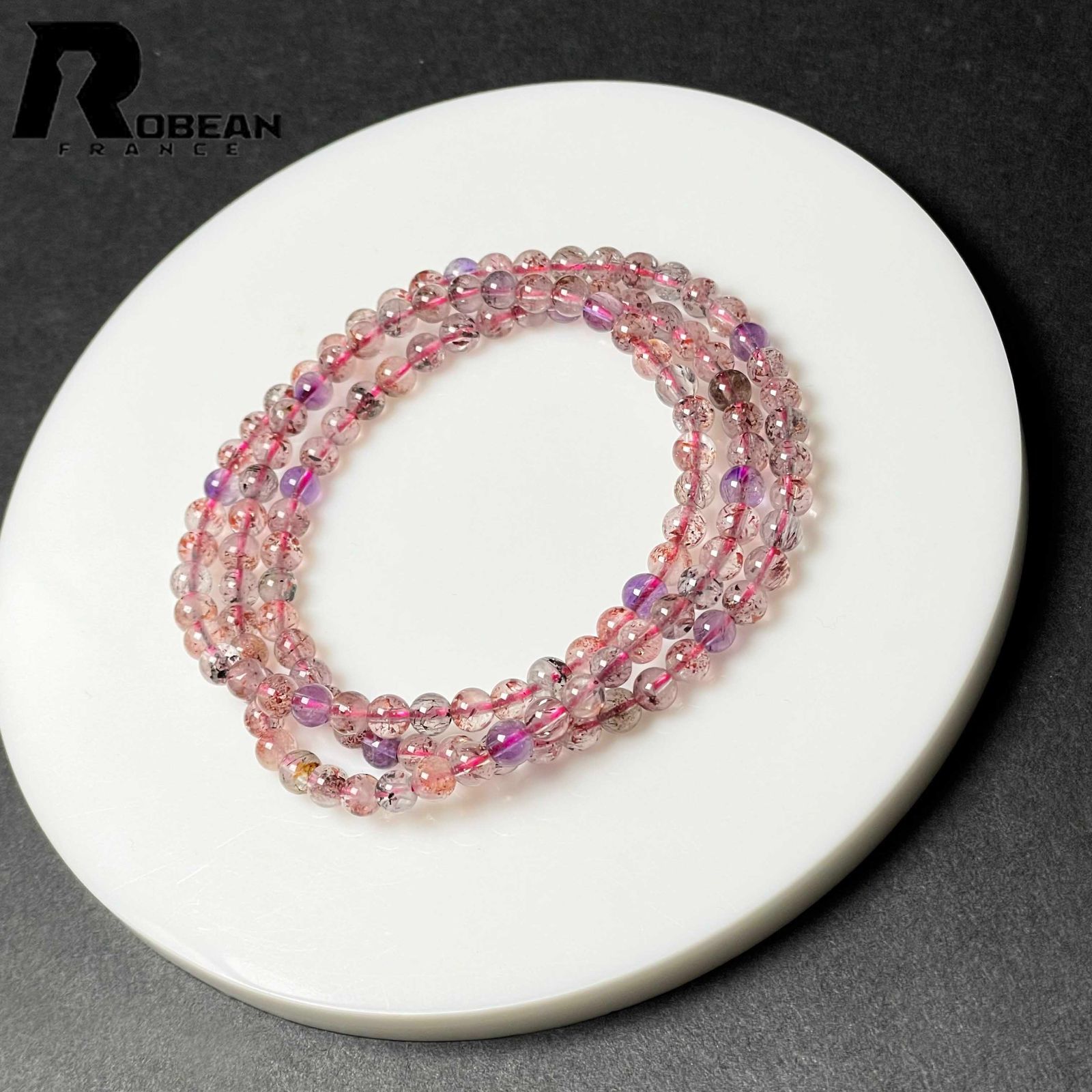 上級 EU製 定価9万円 ROBEAN スーパーセブン パワーストーン 3本巻きブレスレット 天然石 原石 お守り プレゼント プレゼント 4.3-4.7mm M1015724