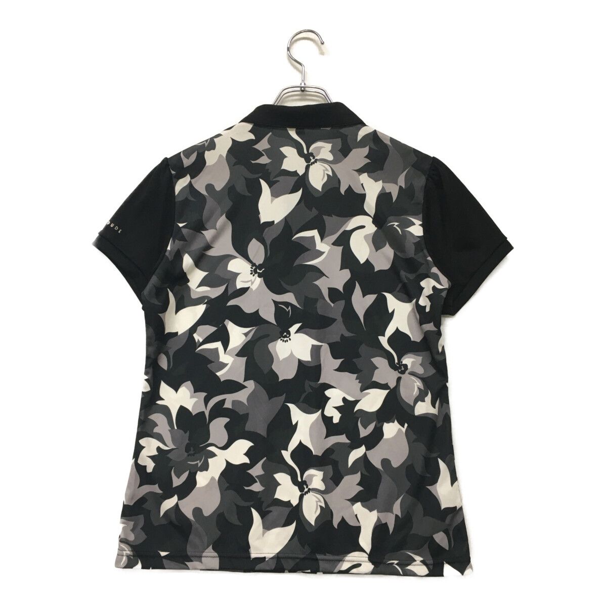 coco 中古 ロックデュード ROCK・DUDE レディース 半袖ポロシャツ 3(L) 黒×グレー×白 花柄×迷彩 中古 レディース ロックデュード ROCK・DUDE 半袖ポロシャツ 3(L