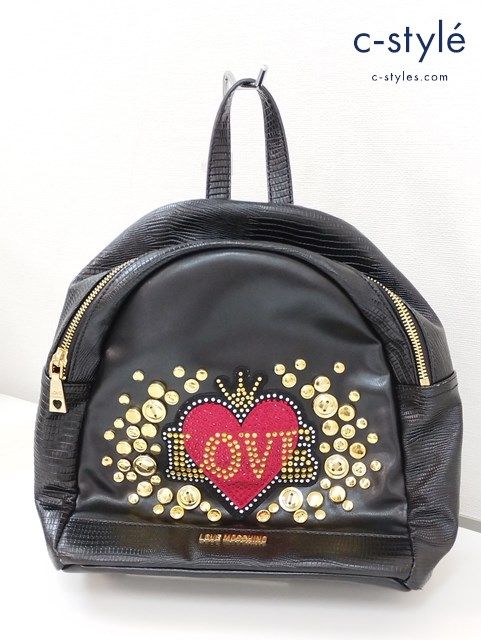 I346 [人気] LOVE MOSCHINO ラブモスキーノ バッグパック リュック ブラック レザー ハート レディース | G★