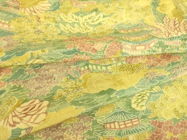 平和屋着物▽上質な小紋 単衣 型染め 風景花文 正絹 DAAS0705az