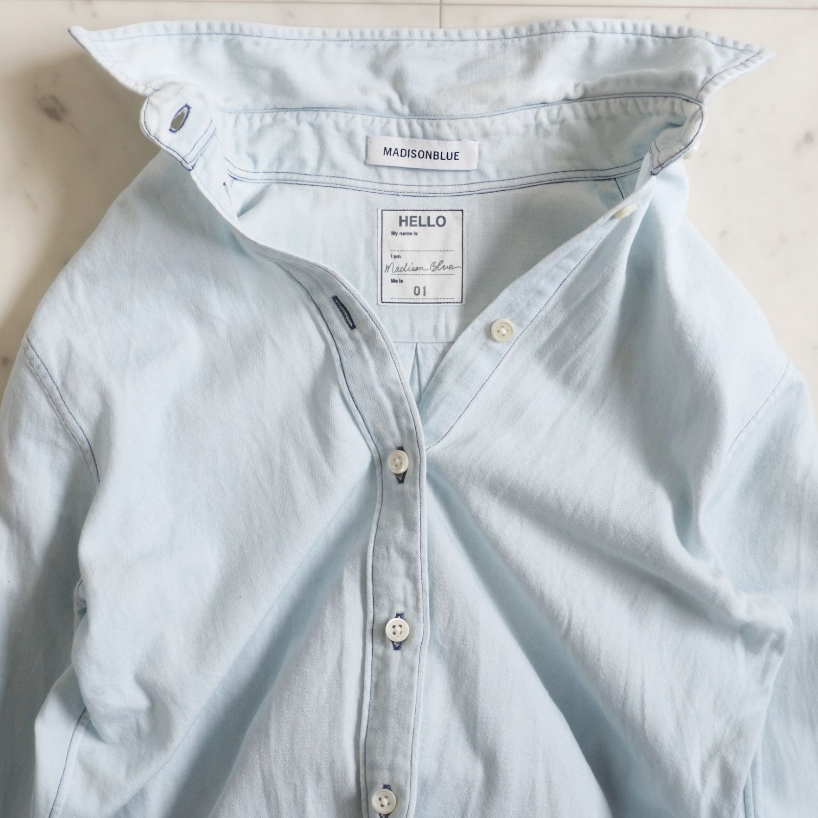 美品▲MADISONBLUE //デニムマダムシャツ▲マディソンブルー 人気【MADISON BLUEマディソンブルー】 マダムデニムシャツ