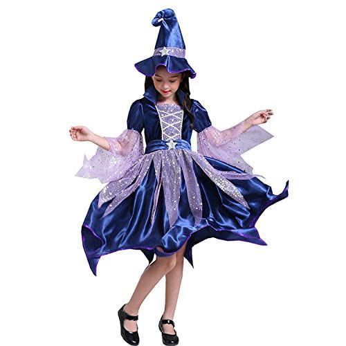 ネイビー_140 [Mskikefly] キッズ服 プリンセスドレス ハロウィン 変装 チュール ワンピース 魔女 ステッキ 帽子 バッグ付き かわいい コスチューム ステージ 衣装 女の子 お姫様 なりきり 仮装 