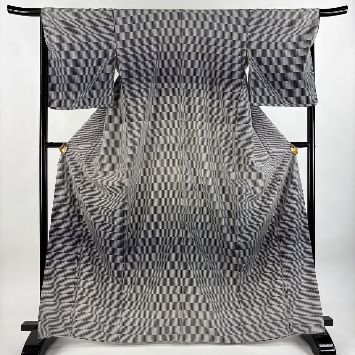 訪問着 身丈166.5cm 裄丈67cm M 袷 落款 縞 黒灰 正絹