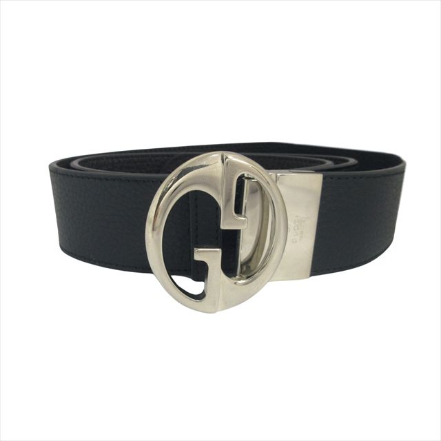 グッチ GUCCI リバーシブル ベルト バックル レザー GG ロゴ 449715 85cm 黒 ブラック 茶 ブラウン シルバー メンズ