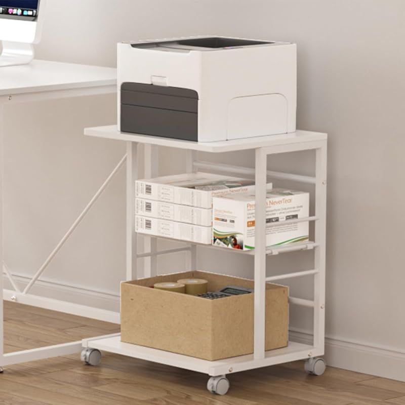 DEWEL プリンター台 幅50cm 奥行40cm 高さ63cm プリンターラック 棚 ラック A3 A4対応 キャスター付き 総耐荷重60kg コピー機台 サイド デスク ワゴン 中棚調整 移動便利 組立簡単 ホワイト 1