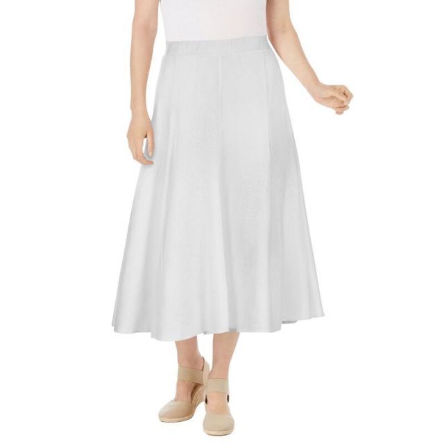 【送料無料】 ウーマン ウィズイン レディース スカート ボトムス Woman Within Women's Plus Size Print Linen-blend Skirt White
