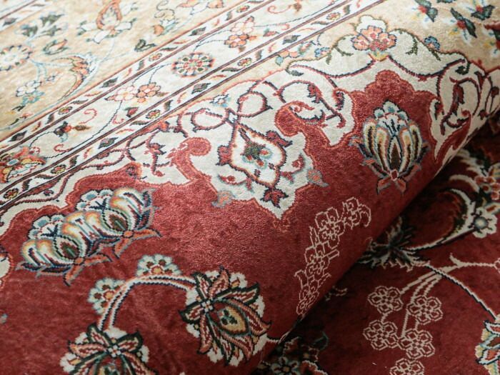 ペルシャ絨毯風プリントラグ ペリンネ 割引 190×190cm レッド