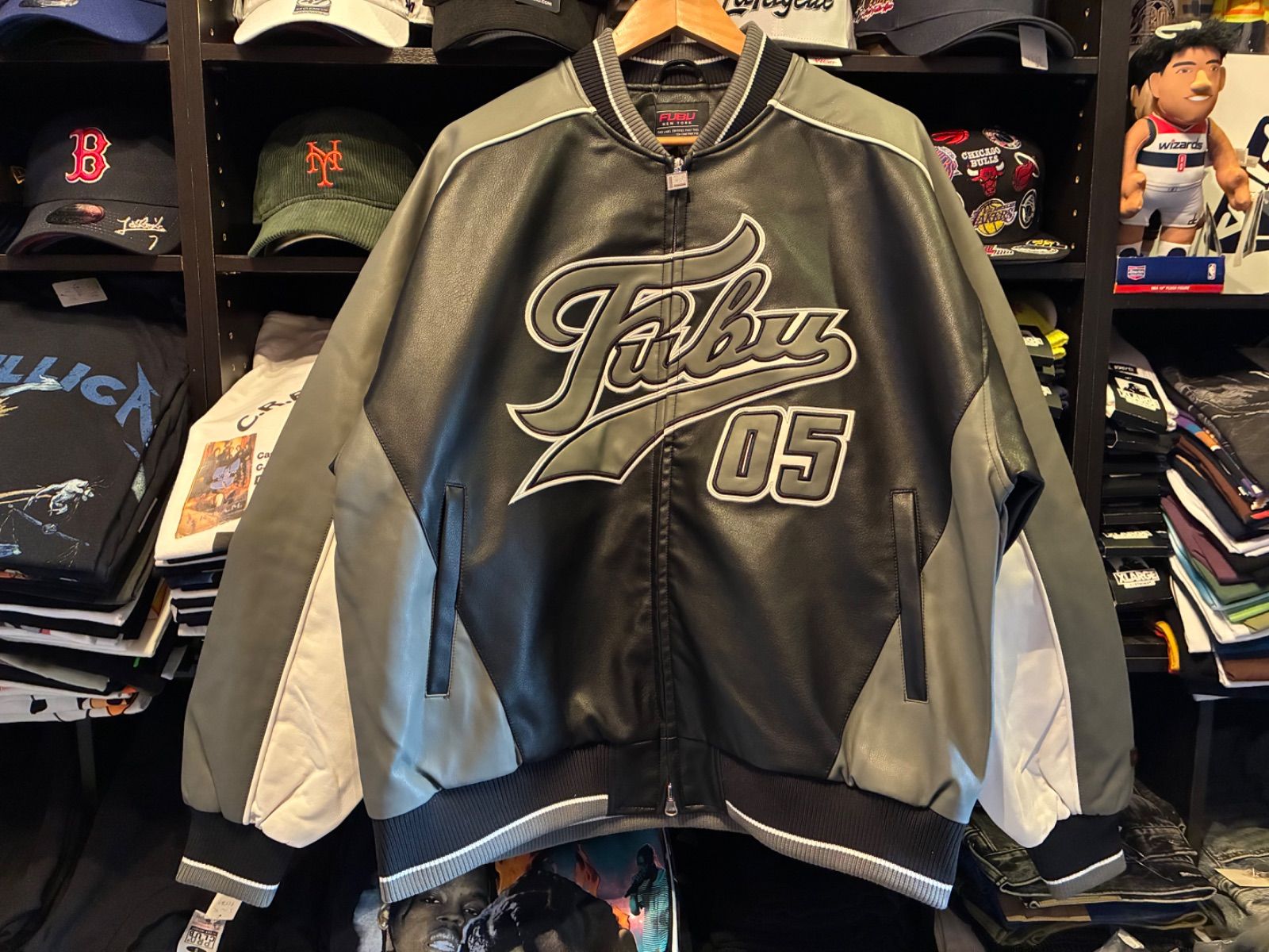 FUBU FAUX LEATHER GAME JACKET|フェイクレザー ゲームジャケット FAM-52306 GRAY Lサイズ