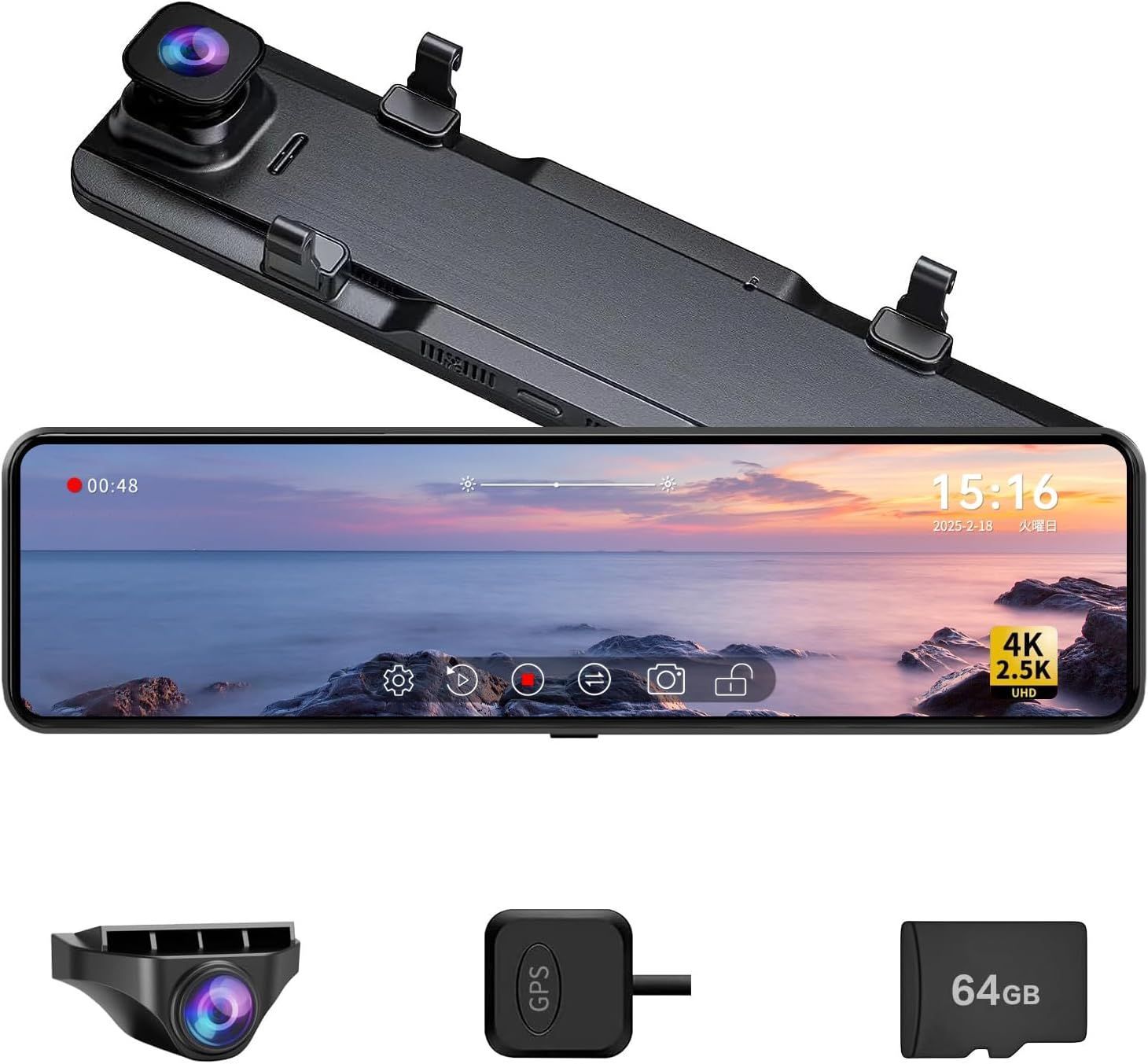 池商 研く GPS付フルミラー型 スマートドライブレコーダー RA-DM117G