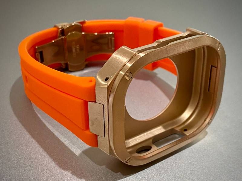 オレンジローズ AppleWatchカバーケース 脱着 簡単 保護 49㎜ Ultra カスタム ステンレス ベルト ラバー バンド アップルウォッチ対応