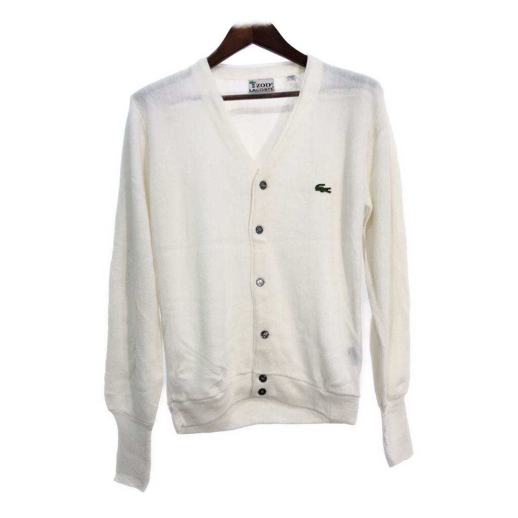 70年代 USA製 IZOD LACOSTE アイゾッド ラコステ カーディガン ヴィンテージ ワンポイントロゴ ホワイト (メンズ S) 中古 古着 T0479
