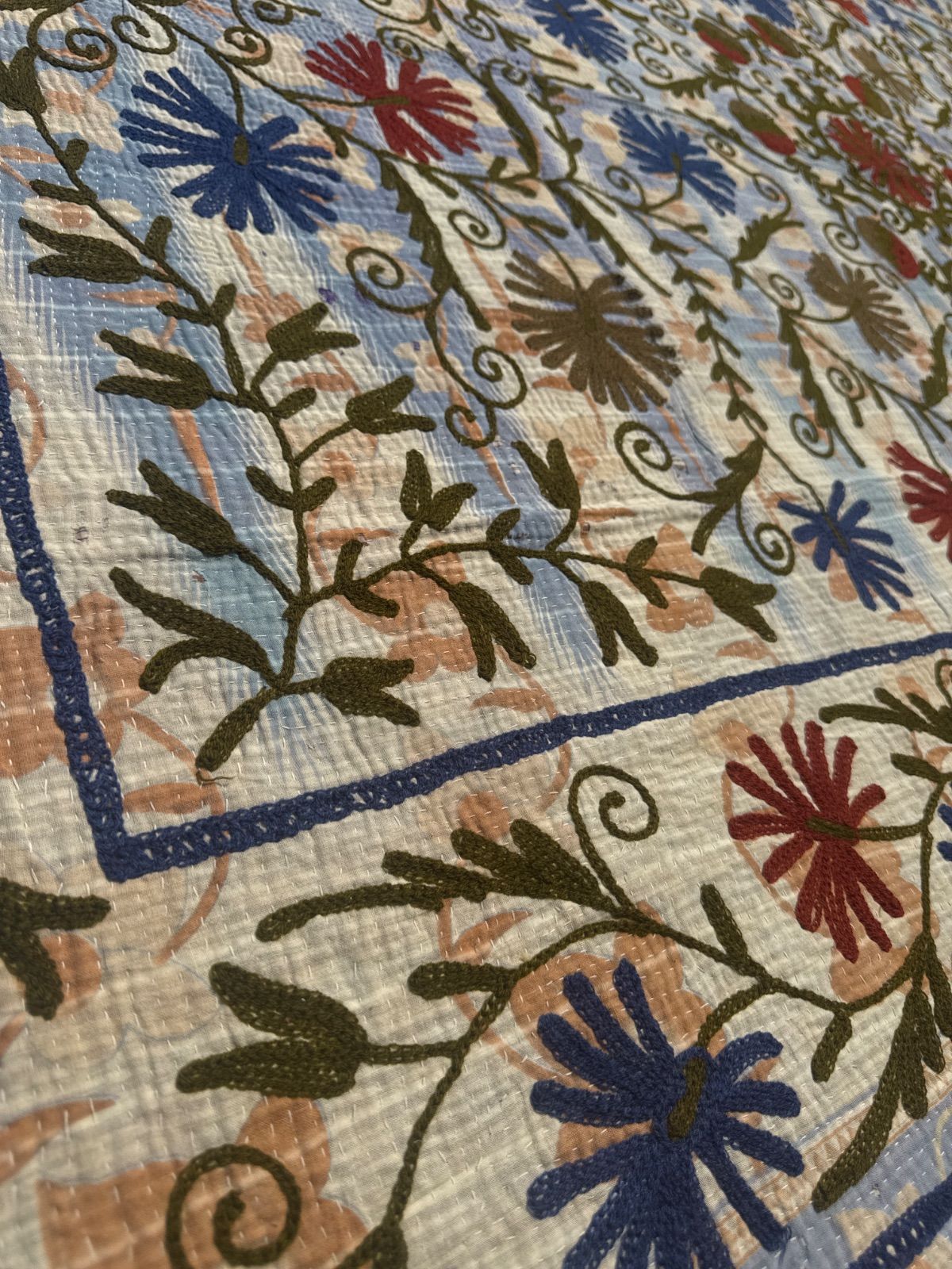 G017スザニ ラリーキルト グドゥリー カンタ刺繍 マルチカバー ベッド