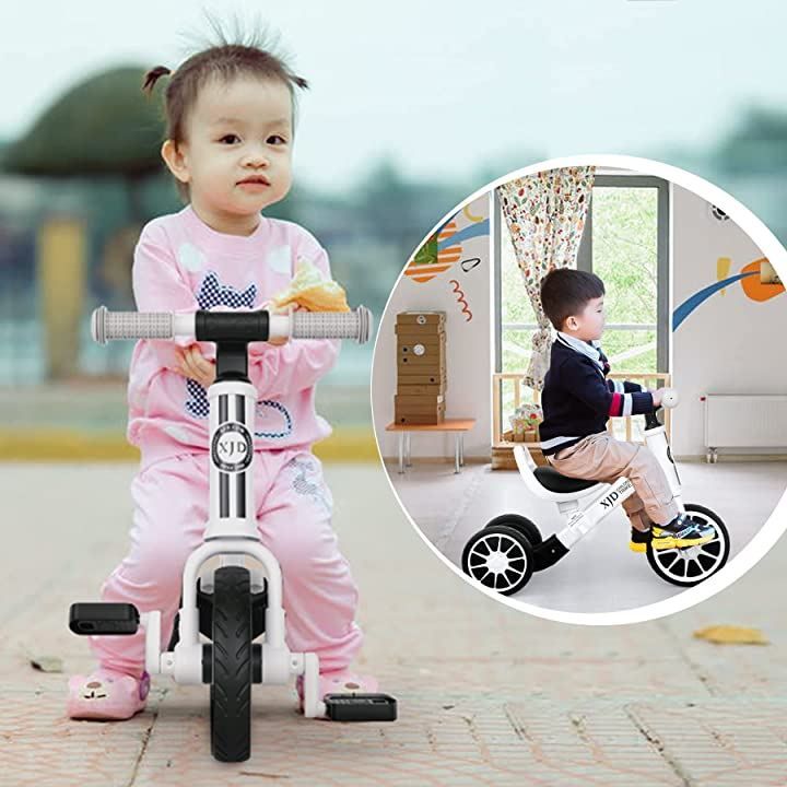 XJD 三輪車 二輪車 子供 幼児用 自転車 3in1 キッズバイク ペダルなし自転車 サドル調整 ホワイト 10ヶ月-3歳