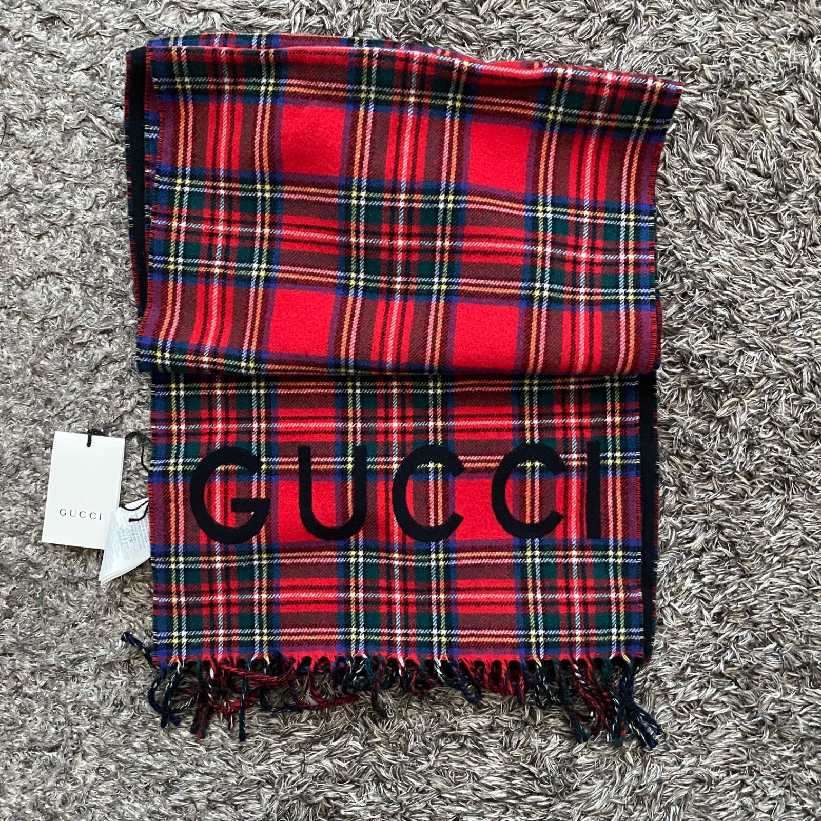 新品】GUCCI グッチ マフラー ストール チェック レッド 赤 - メルカリ