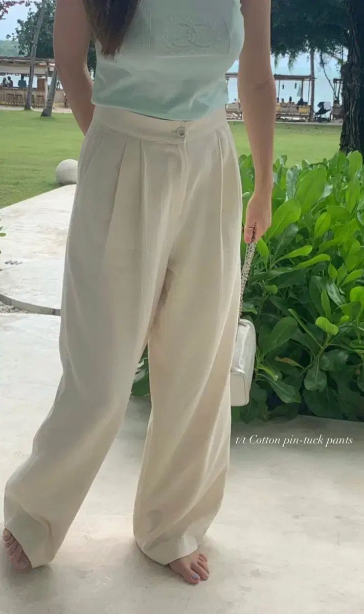 TANNAT コットン ピンタック ワイド パンツ アイボリー M