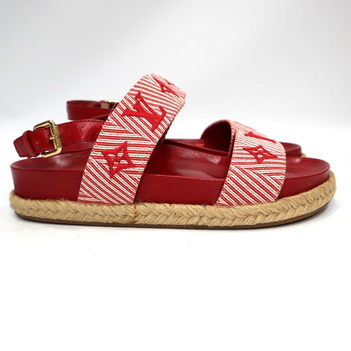 う*♡様 ルイ・ヴィトン 赤 サンダル サイズ8 ルイヴィトン LV セイルアウェイ サンダル 赤 靴 サイズ38 24.5