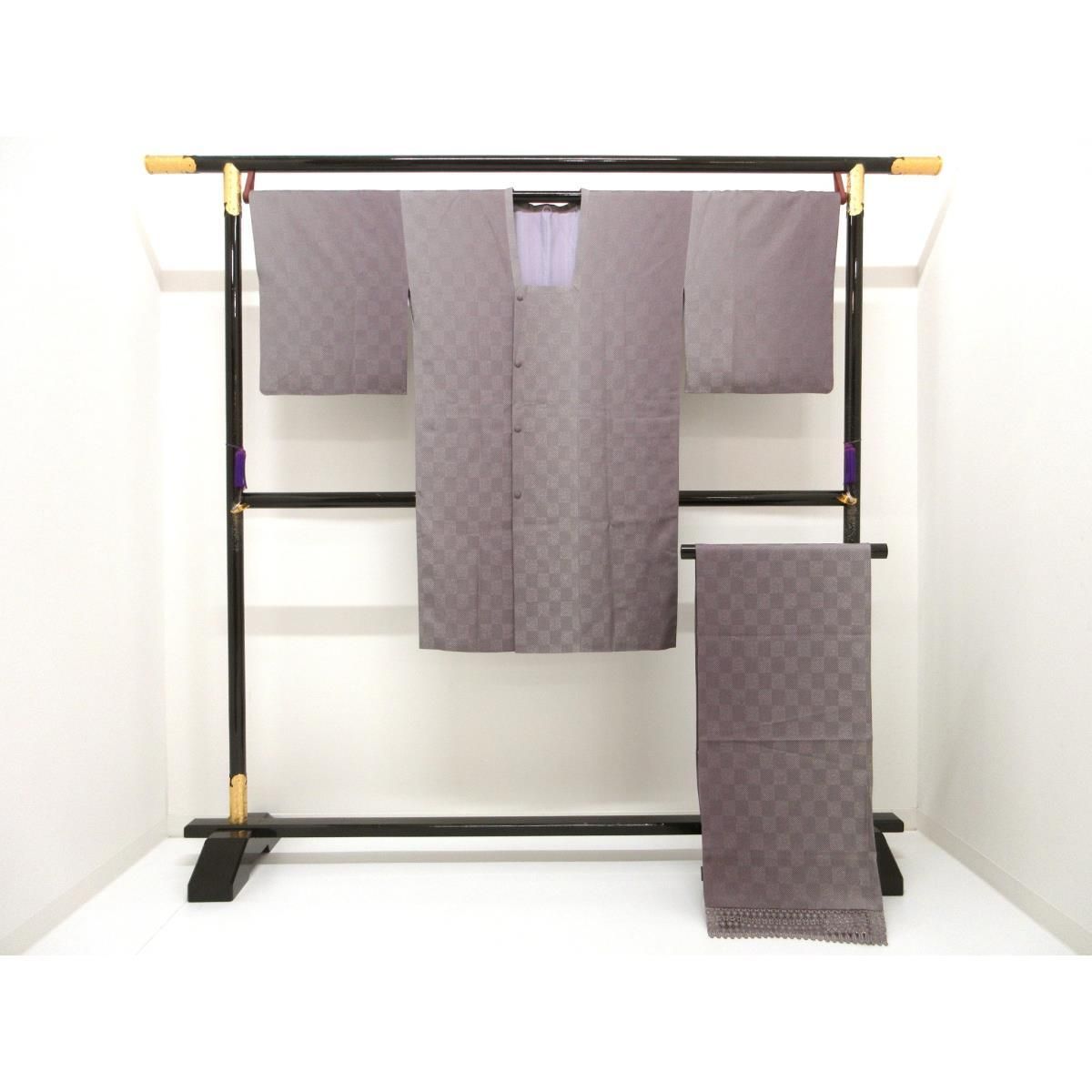 平和屋着物▽道行コート 単衣 格子地紋 ロング丈 正絹 逸品 CAAT5741id